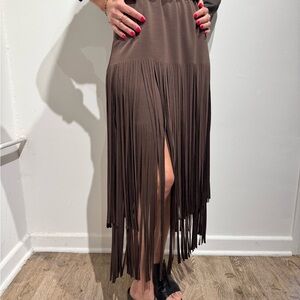 Brown Fringe Midi Skirt